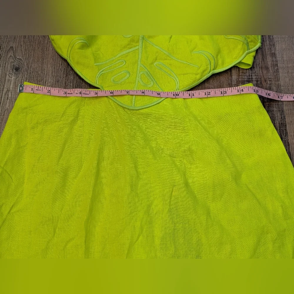 NWT Farm Rio Lime Green Monstera Midi Linen Viscose Blend Dress Size Medium - Picture 12 of 14